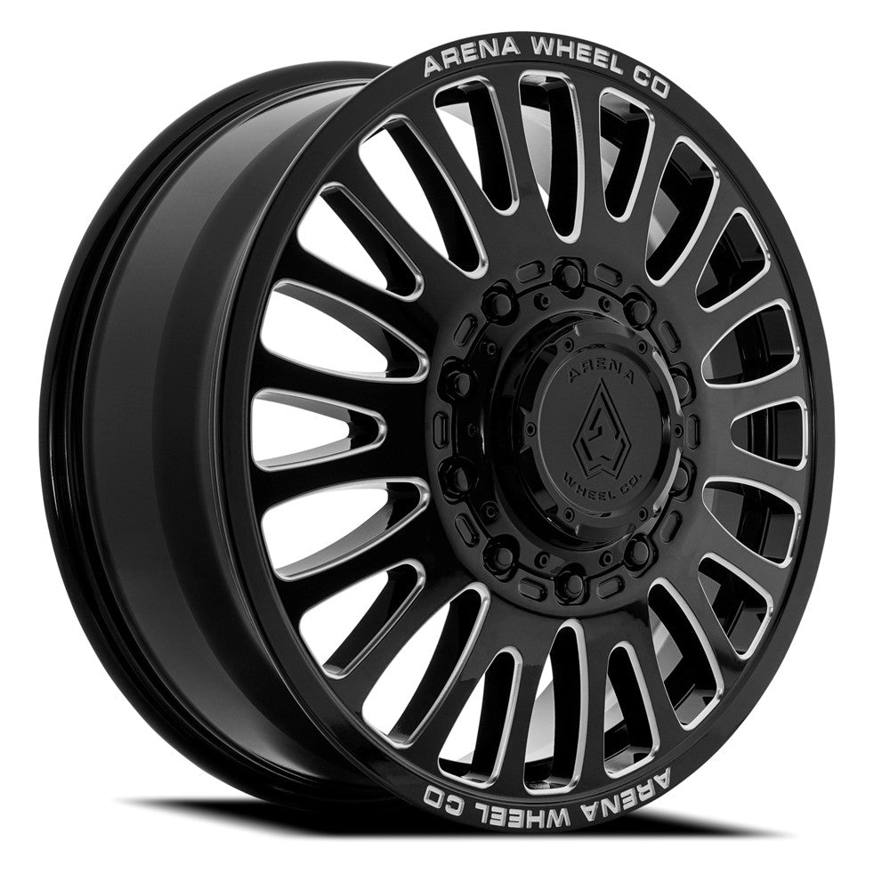22x8.25 Arena A136 Sultan Gloss Black & Milled DUALLY FRONT Wheel 8x210 (100mm)