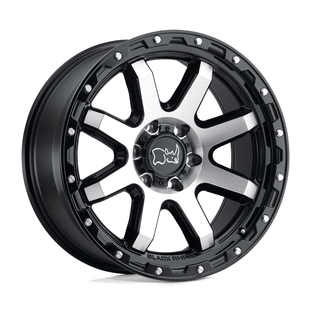 18x9 Black Rhino COYOTE GLOSS BLK W/ MACH FACE & STAINLESS Wheel 5x5 (-18mm)