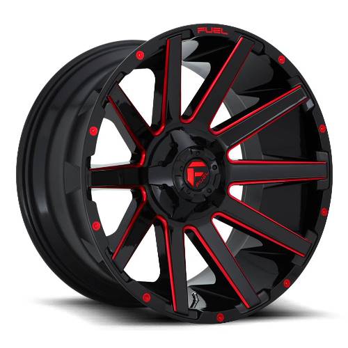 22x12 D643 Fuel Contra Gloss Black & Red Wheel 6x5.5/6x135 (-44mm)