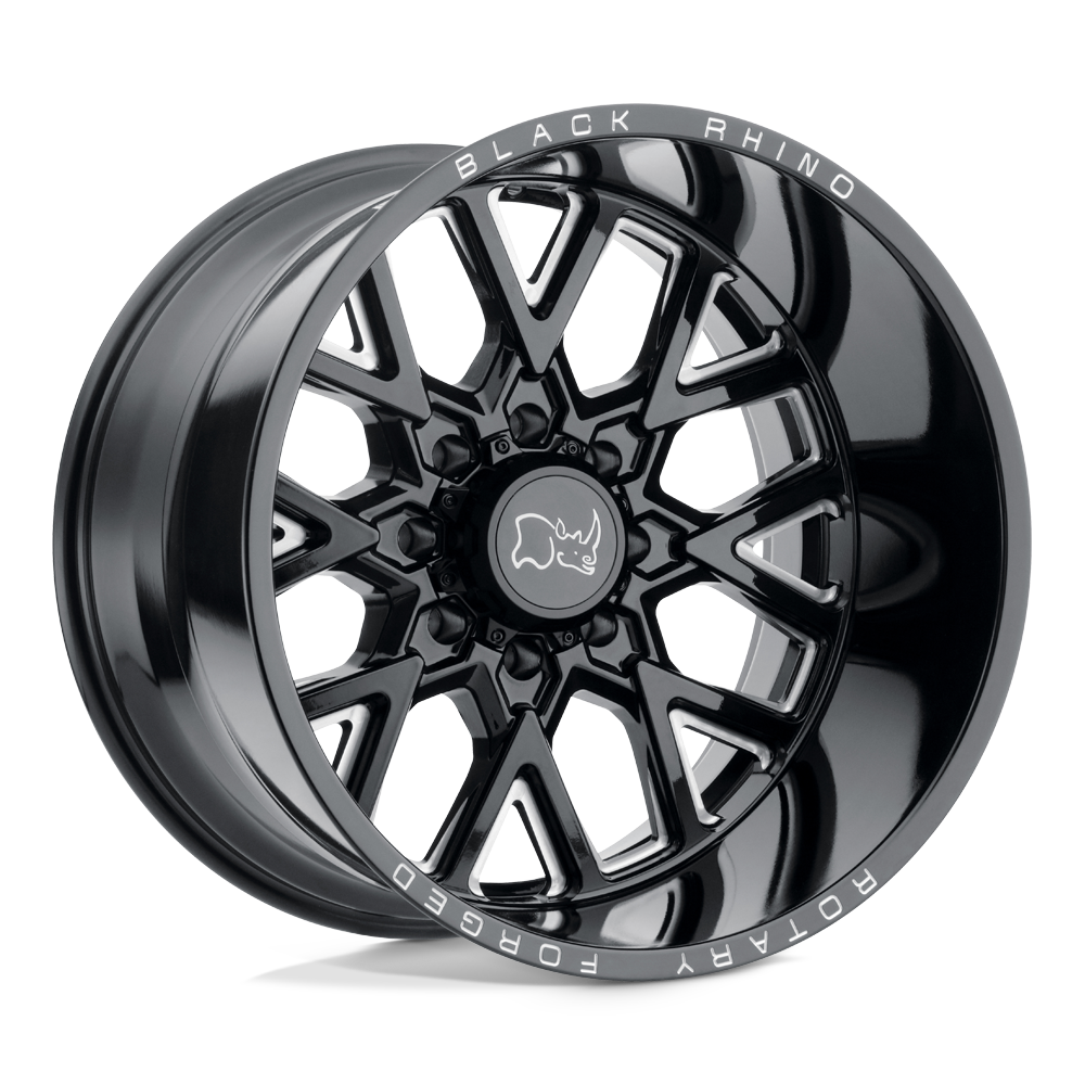 22x11.5 Black Rhino GRIMLOCK GLOSS BLACK & MILLED Wheel 8x170 (-44mm)