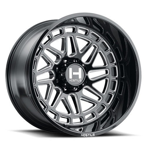 20x10 Hostile H122 Reaper Blade Cut (Gloss Black & Milled) Wheel 8x180 (-19mm)