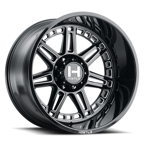 22x12 Hostile 124 Lunatic Blade Cut (Gloss Black and Milled) Wheel 6x135 (-44mm)