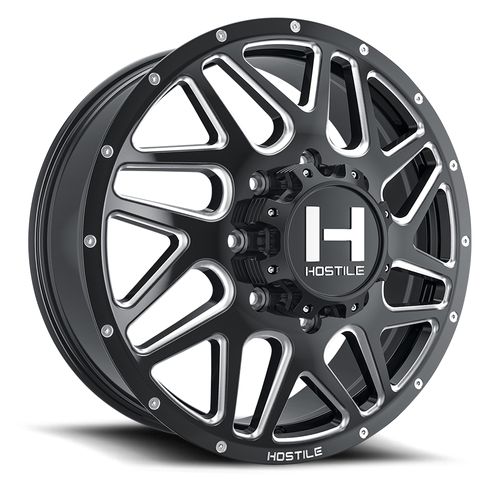 22x8.25 Hostile H401 Sprocket Dually Front Gloss Blk Milled Wheel 8x210 (123mm)