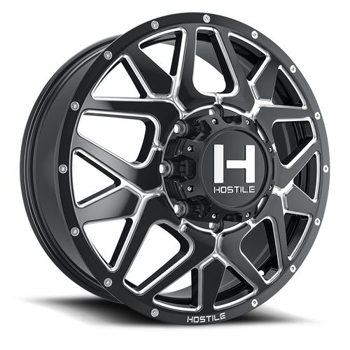 20x8.25 Hostile H402 Diablo Dually Front Gloss Blk Milled Wheel 8x210 (123mm)