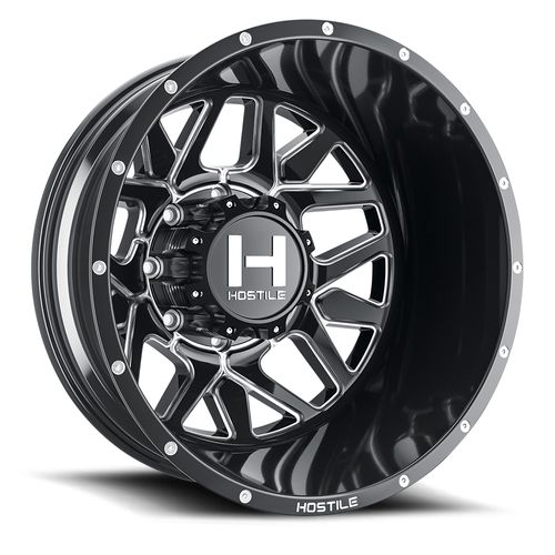 20x8.25 Hostile H402 Diablo Dually Rear Gloss Blk Milled Wheel 8x200 (-221mm)