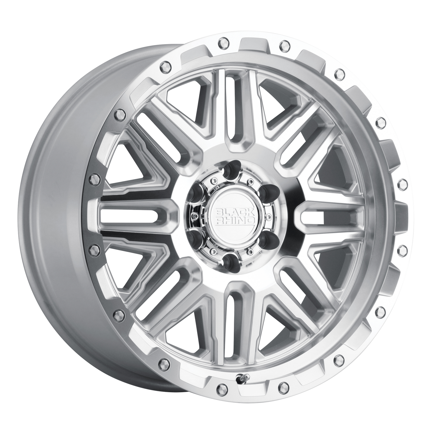18x9 Black Rhino ALAMO SILV W/ MIRROR FACE & STAINLESS BOLTS Wheel 6x5.5 (12mm)