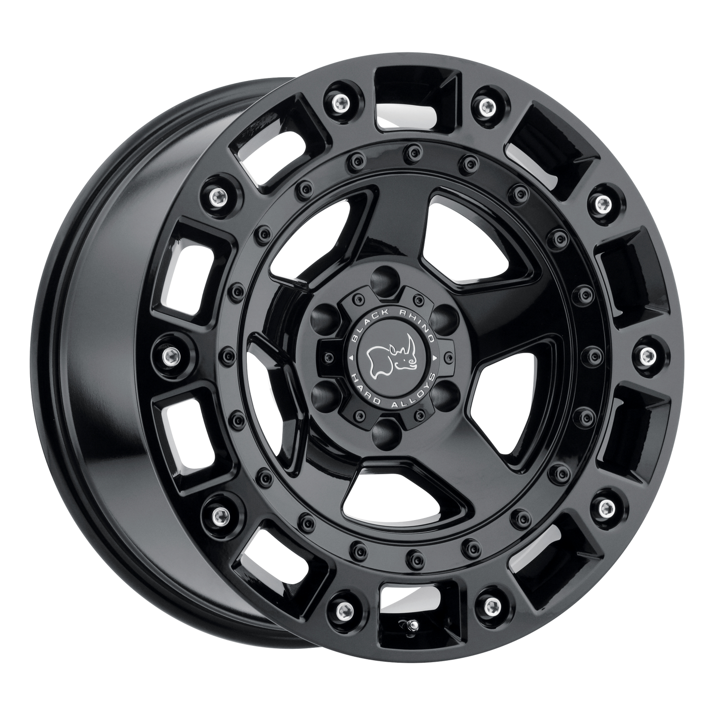 17x9.5 Black Rhino CINCO GLOSS BLACK W/ STAINLESS BOLT Wheel 6x5.5 (12mm)