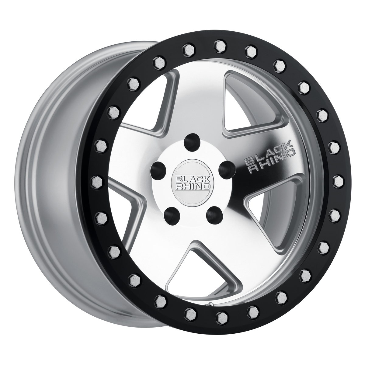 17x8.5 Black Rhino CRAWLER SILV W/ MIRROR FACE BLK LIP RING Wheel 6x5.5 (-32mm)