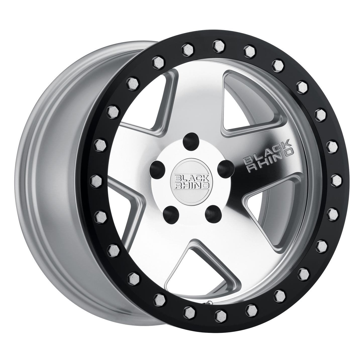17x8.5 Black Rhino CRAWLER SILV W/ MIRROR FACE BLK LIP RING Wheel 5x5 (-32mm)