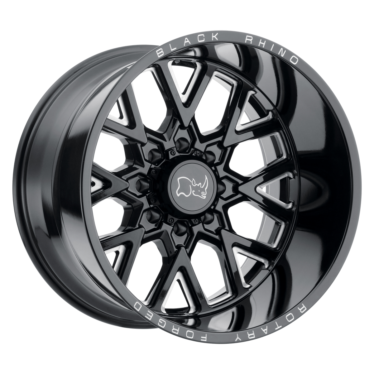 24x14 Black Rhino GRIMLOCK GLOSS BLACK & MILLED Wheel 8x170 (-76mm)