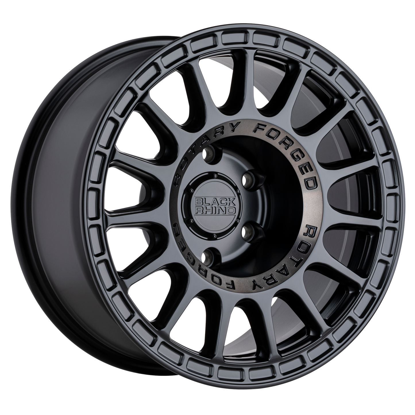 17x8 Black Rhino SANDSTORM SEMI GLOSS BLK W/ DARK TINT RING Wheel 5x112 (35mm)