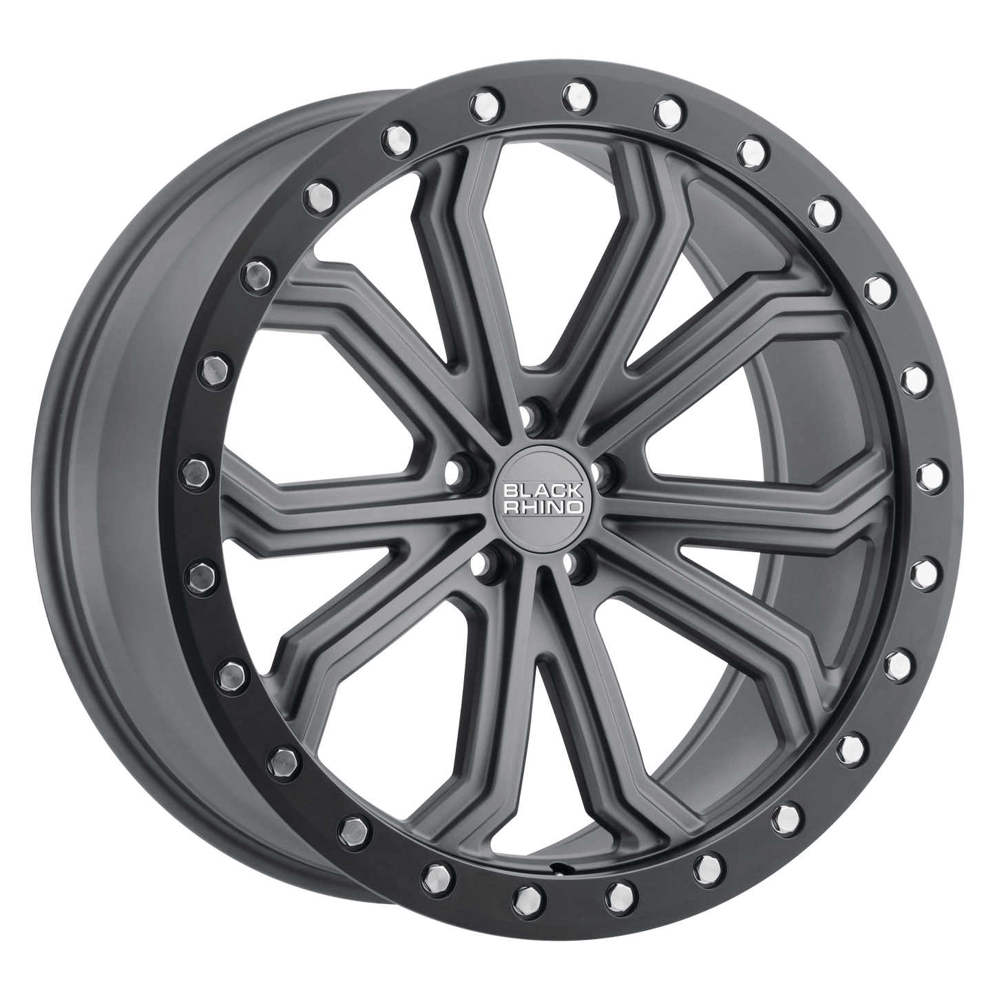 22x10 Black Rhino TRABUCO MATTE GUN MTL W/ BLK RING & SILV HW Wheel 5x130 (35mm)