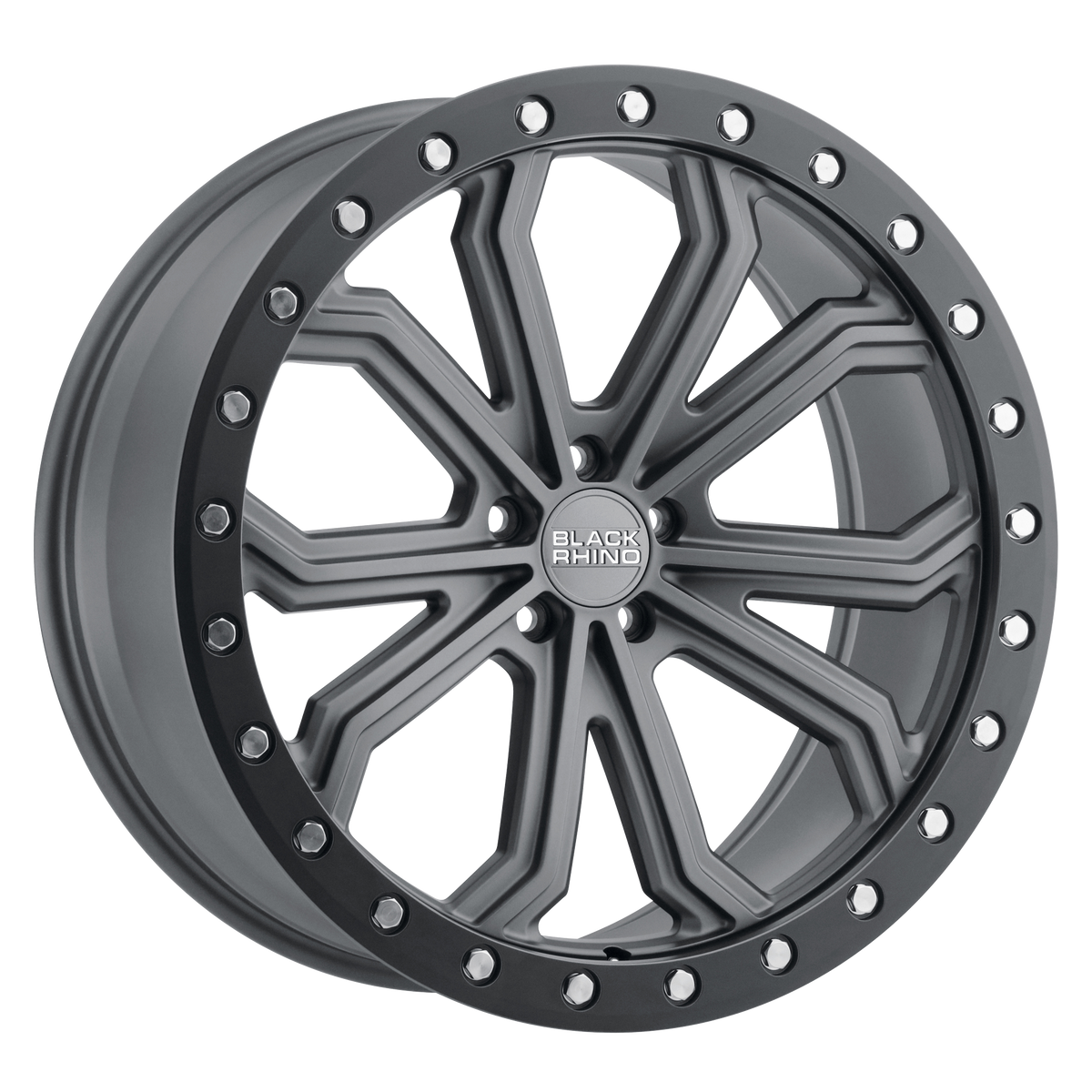 17x8 Black Rhino TRABUCO MATTE GUN MTL W/ BLK RING & SILV HW Wheel 5x112 (10mm)