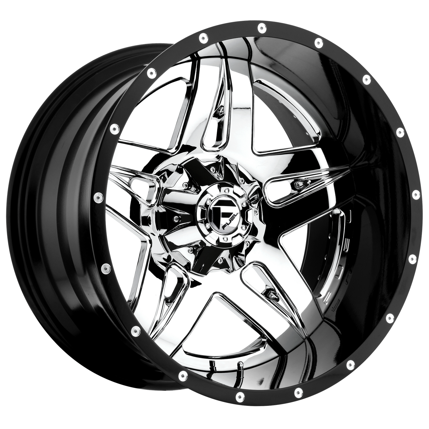 20x10 Fuel D243 Full Blown Chrome W/Black Lip Wheel 5x5/5x135 (-19mm)
