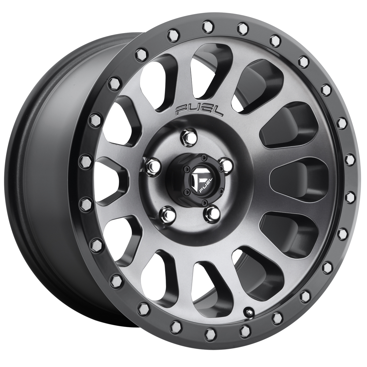 20x10 Fuel D601 Vector Matte Gunmetal Black Ring Wheel 6x135 (-18mm)