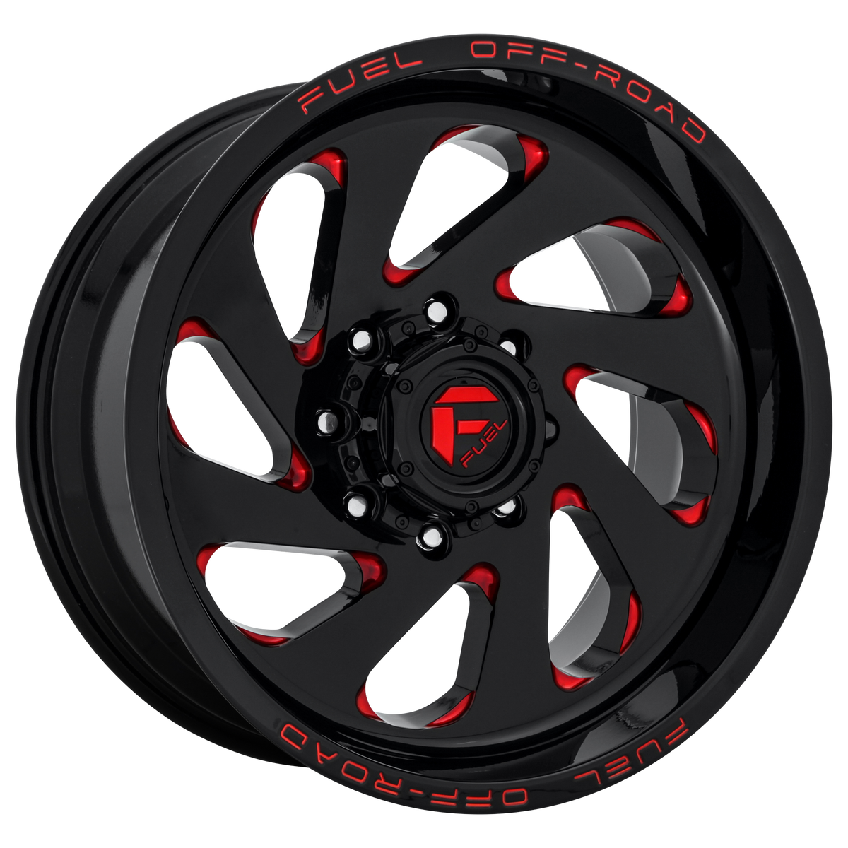 22x12 Fuel D638 VORTEX GLOSS BLACK RED TINTED CLEAR Wheel 8x180 (-44mm)