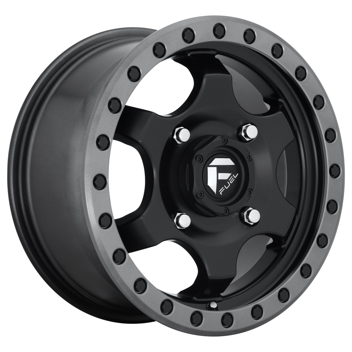 15x7 Fuel UTV D639 GATLING MATTE BLACK GUN METAL RING Wheel 4x156 (55mm)