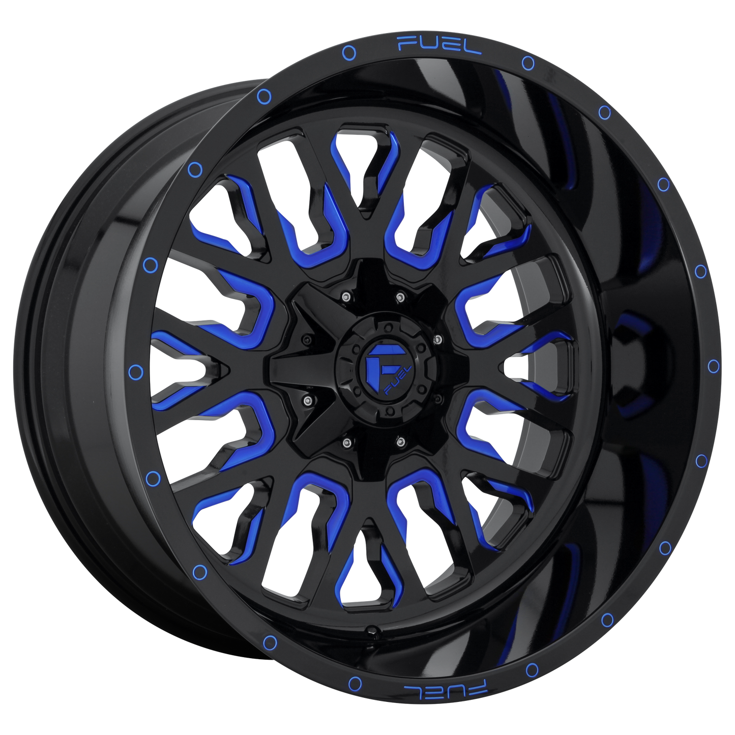 22x10 Fuel D645 STROKE GLOSS BLACK BLUE TINTED CLEAR Wheel 8x170 (-18mm)