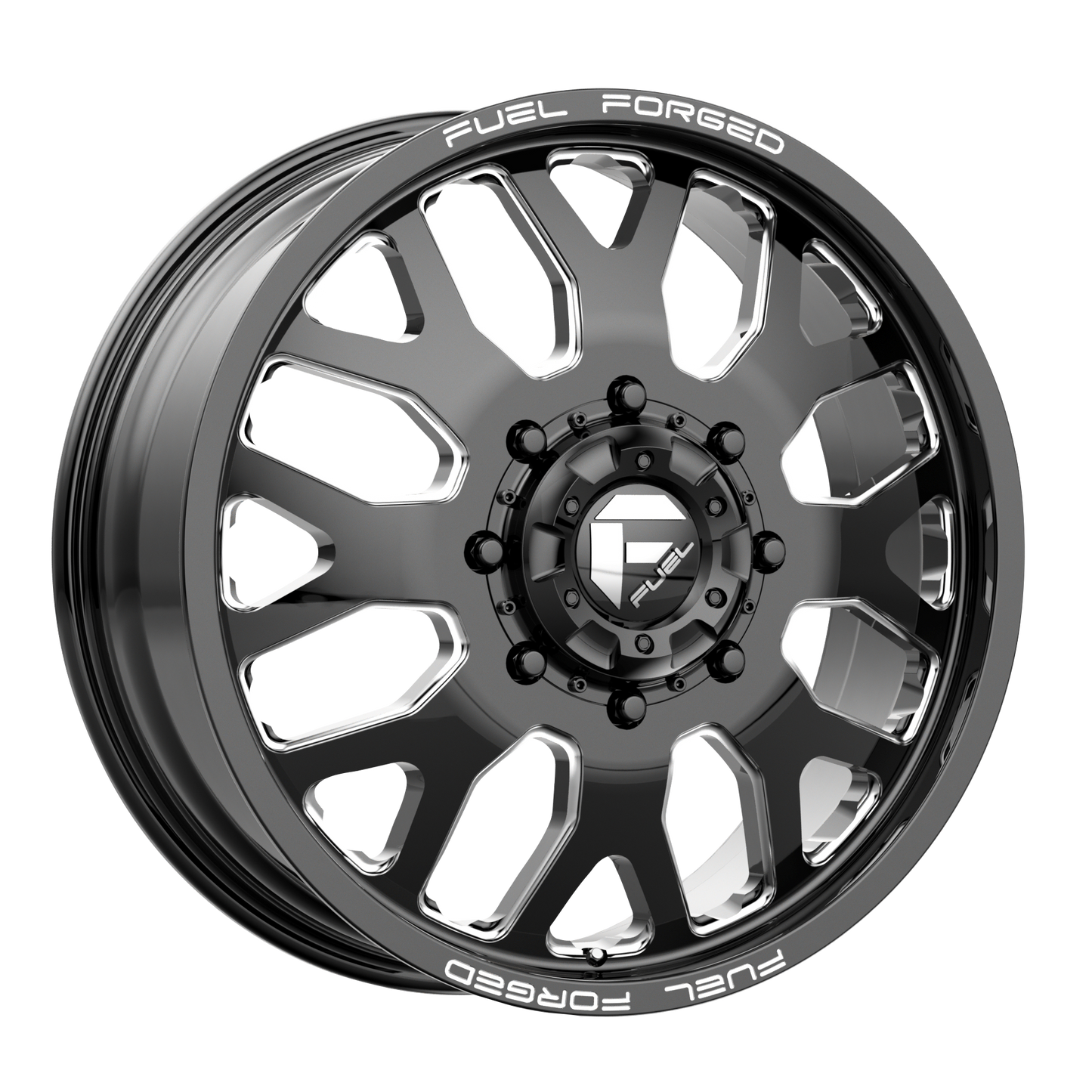 22x12 Fuel Forged FF19 Gloss Black Milled Single DUALLY Wheel 10x170 (-50mm)