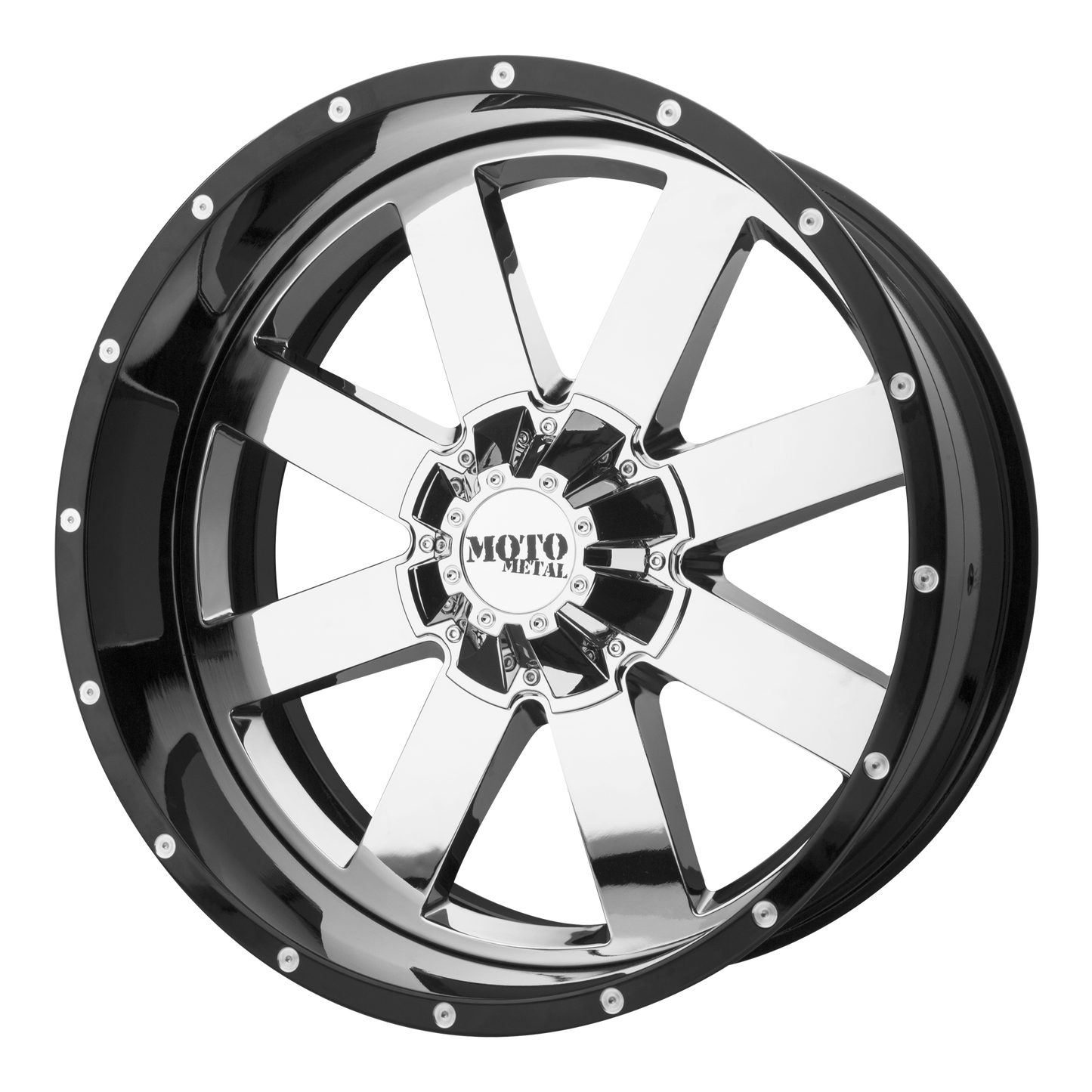 22x12 Moto Metal MO200 Chrome W/Black Lip Wheel 8x170 (-44mm)