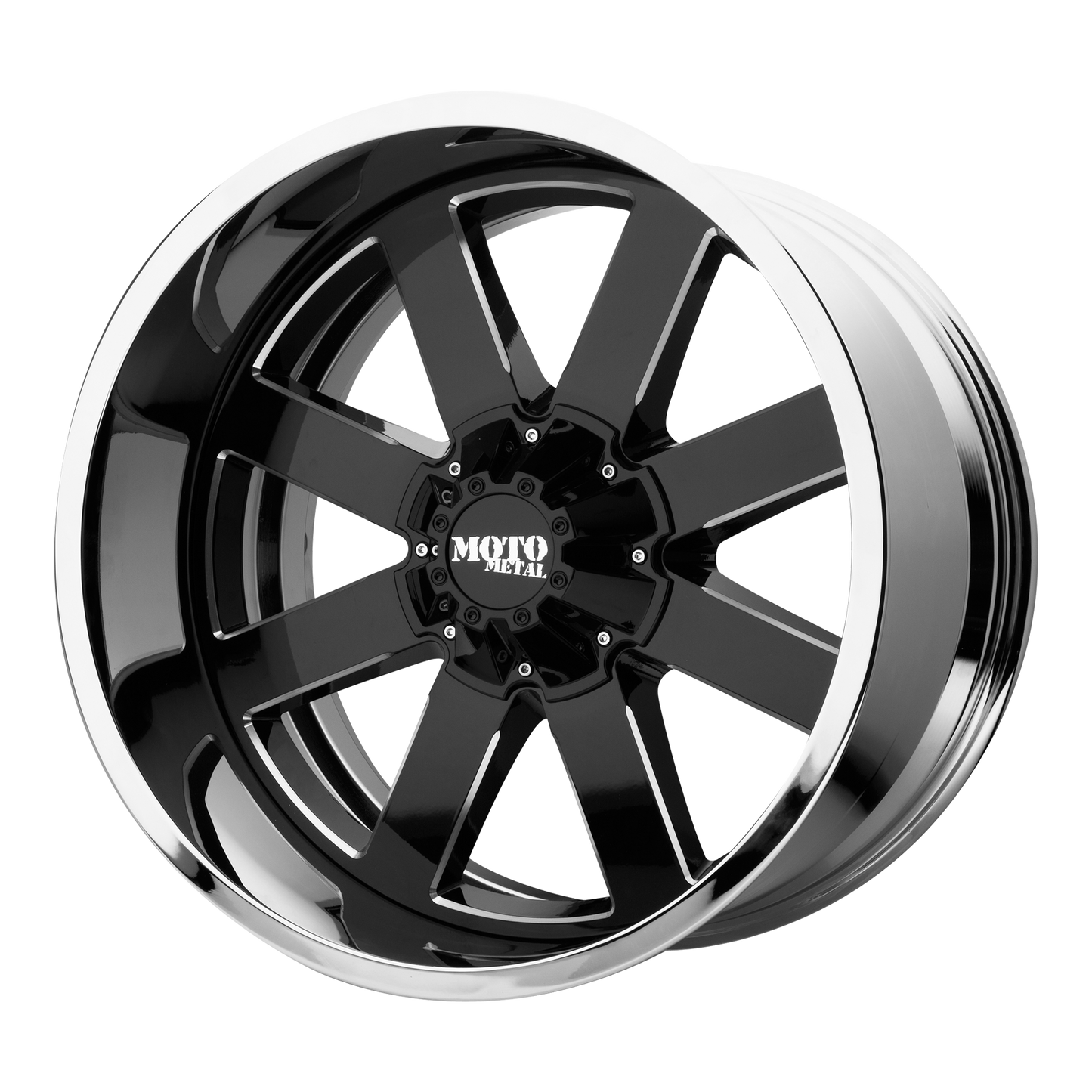 22x12 Moto Metal MO200 Black W/Chrome Lip Wheel 8x6.5 (-44mm)