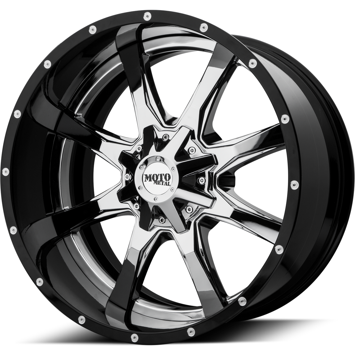 20x10 Moto Metal MO201 Chrome W/Black Lip Wheel 8x170 (-18mm)