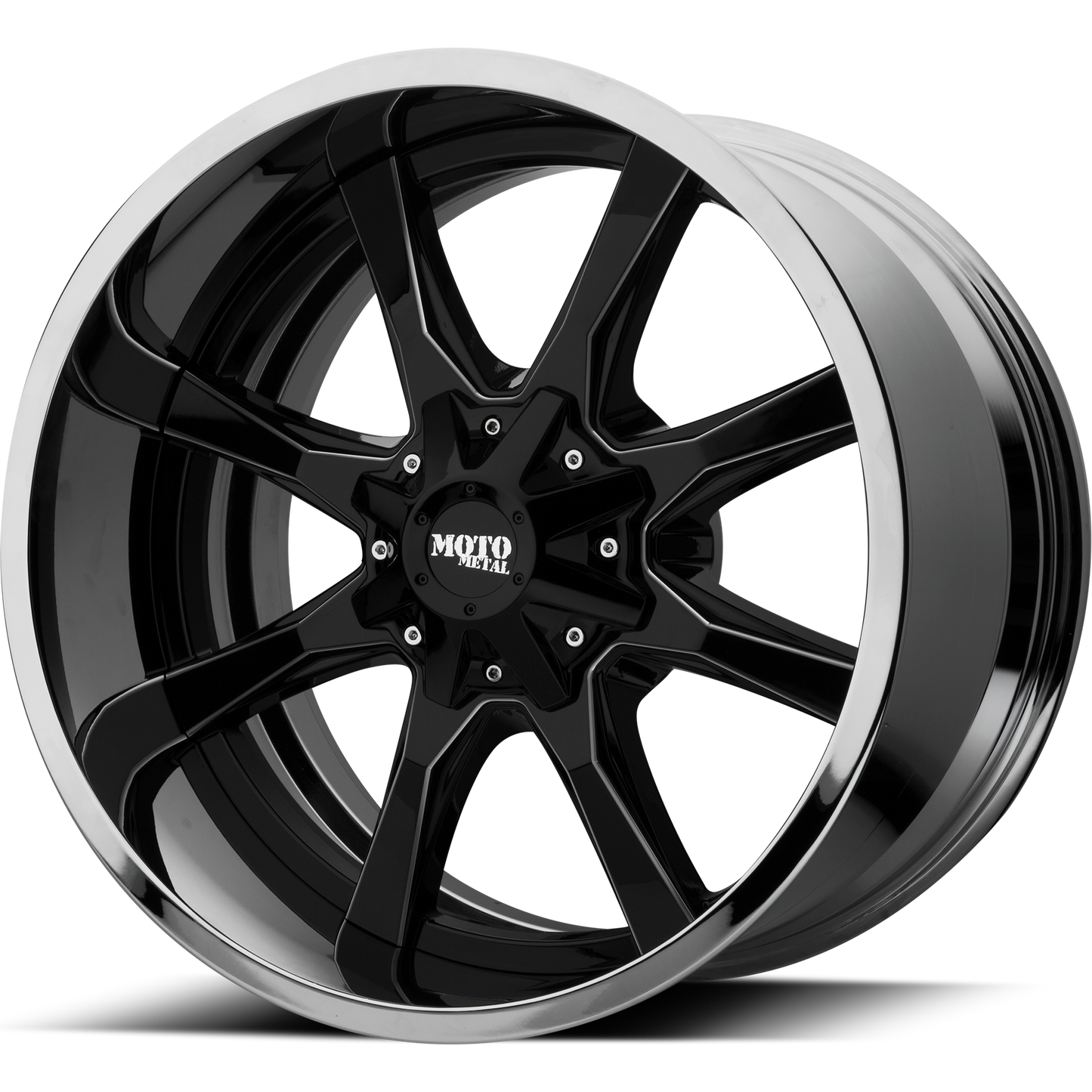 20x10 Moto Metal MO201 Black W/Chrome Lip Wheel 8x180 (-18mm)
