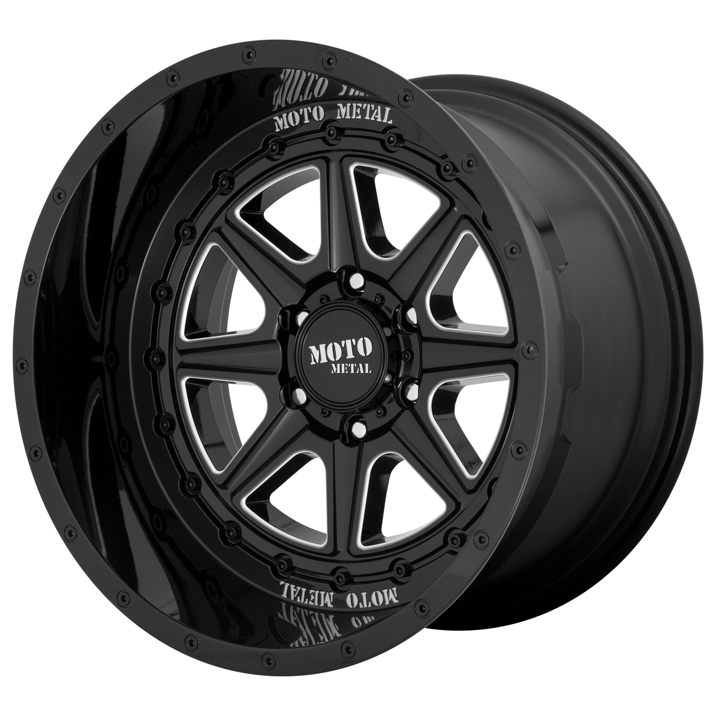 20x10 Moto Metal MO801 PHANTOM Gloss Black Milled Wheel 8x180 (-18mm)