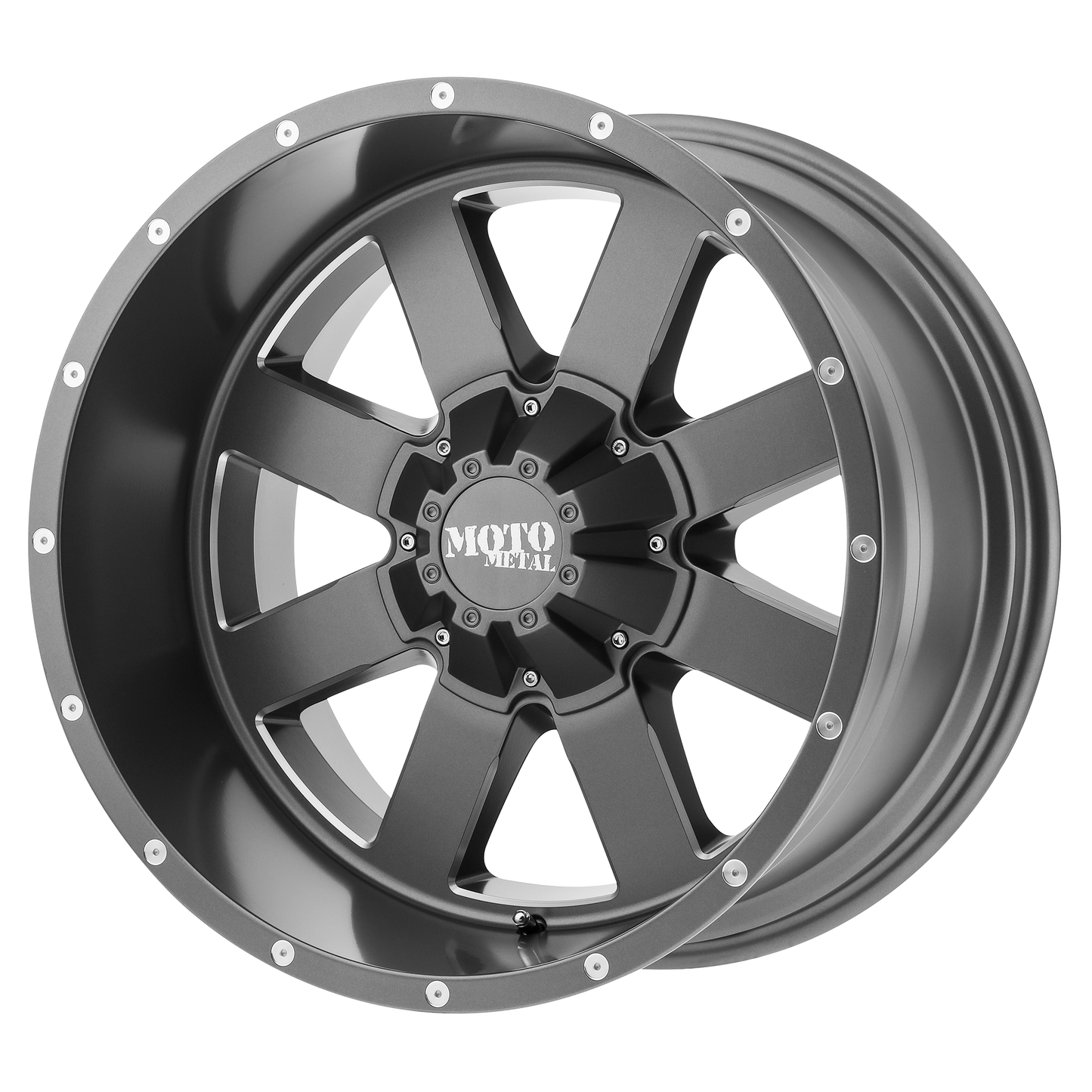 22x10 Moto Metal MO962 Satin Gray Milled Wheel 8x180 (-18mm)