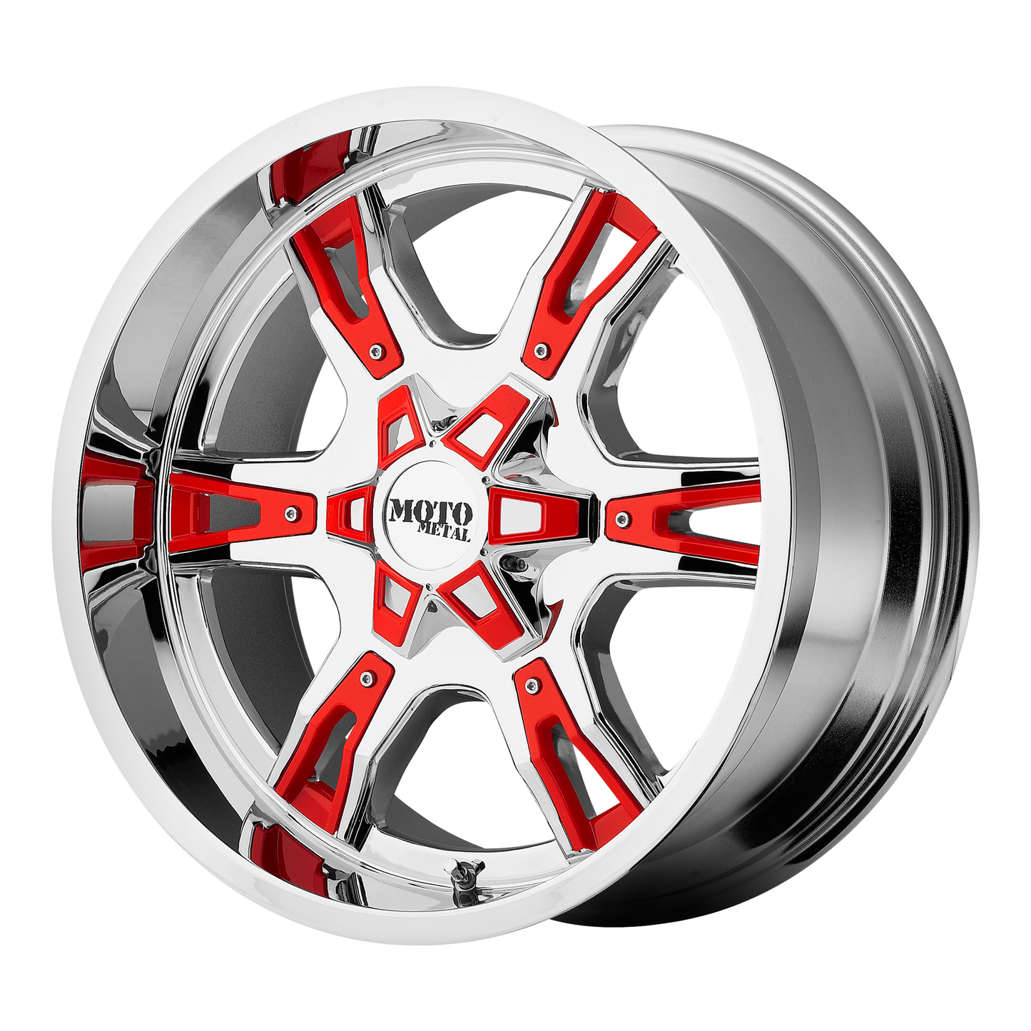 20x12 Moto Metal MO969 Chrome With Red And Black Accents Wheel 6x135 (-44mm)