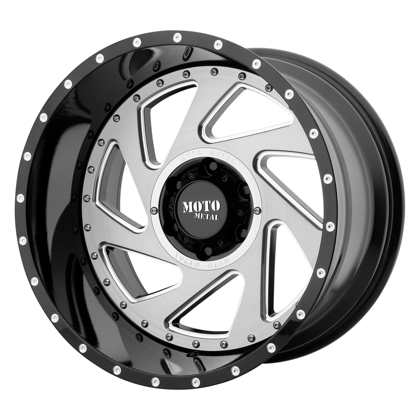 20x12 Moto Metal MO989 CHANGE UP Gloss Blk Mill Brush Ins Wheel 5x5.5 (-44mm)