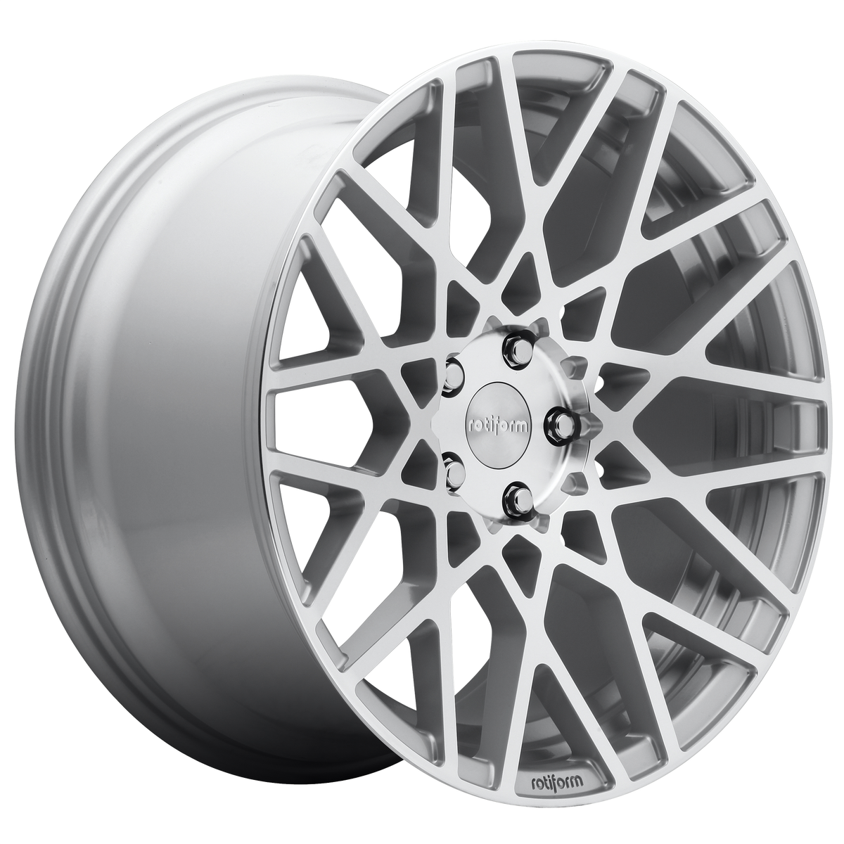 18x8.5 Rotiform R110 BLQ GLOSS SILVER MACHINED Wheel 5x120 (35mm)