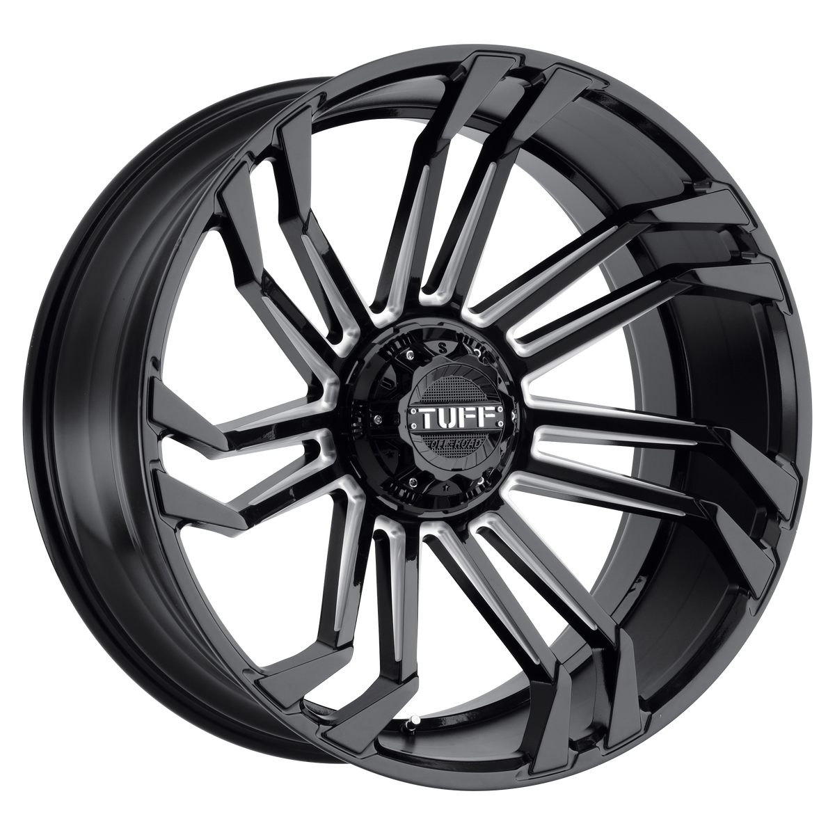 20x10 Tuff T21 GLOSS BLACK W/ MILLED SPOKES Wheel 6x135 (-19mm)