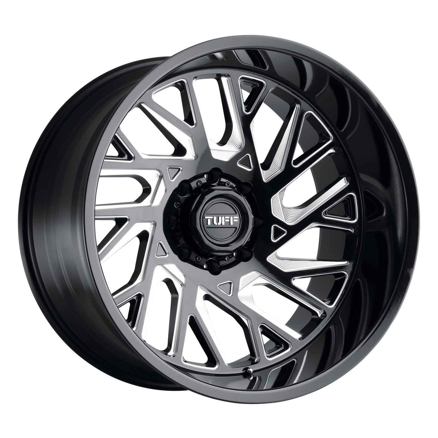 26x14 Tuff T4B GLOSS BLACK W/ MILLED SPOKES Wheel 8x180 (-72mm)