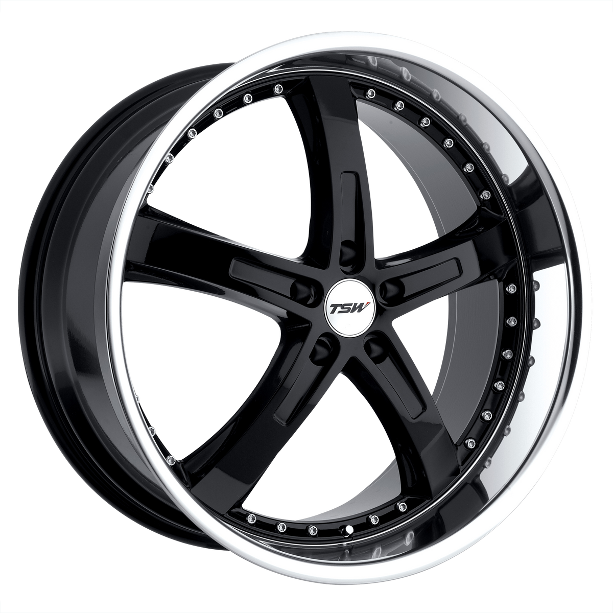18x8 TSW JARAMA GLOSS BLACK W/ MIRROR CUT LIP Wheel 5x100 (35mm)