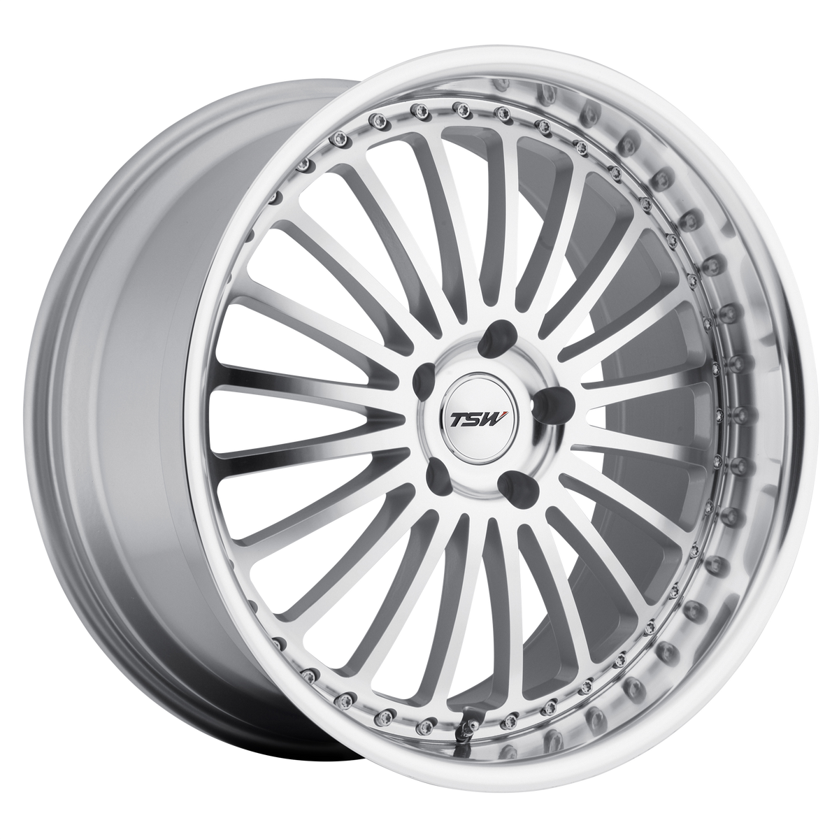 22x10.5 TSW SILVERSTONE SILVER W/ MIRROR CUT FACE & LIP Wheel 5x112 (42mm)