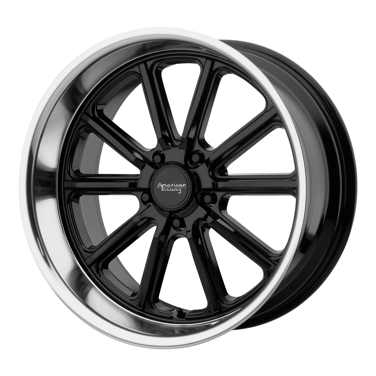 18x9.5 American Racing VN507 RODDER Gloss Black Dmnd Cut Lip Wheel 5x4.75 (0mm)