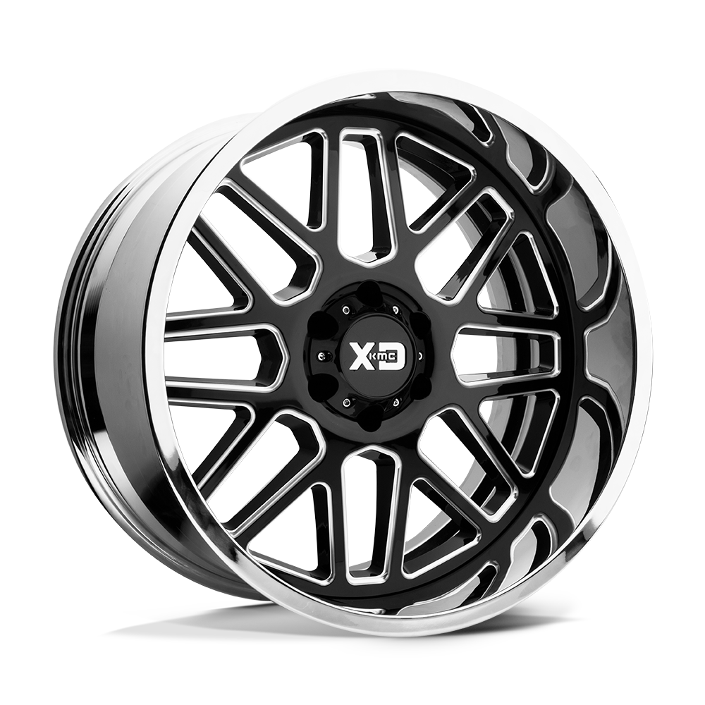 22x12 XD XD201 GRENADE Gloss Black Milled Center Chrome Lip Wheel 6x5.5 (-44mm)