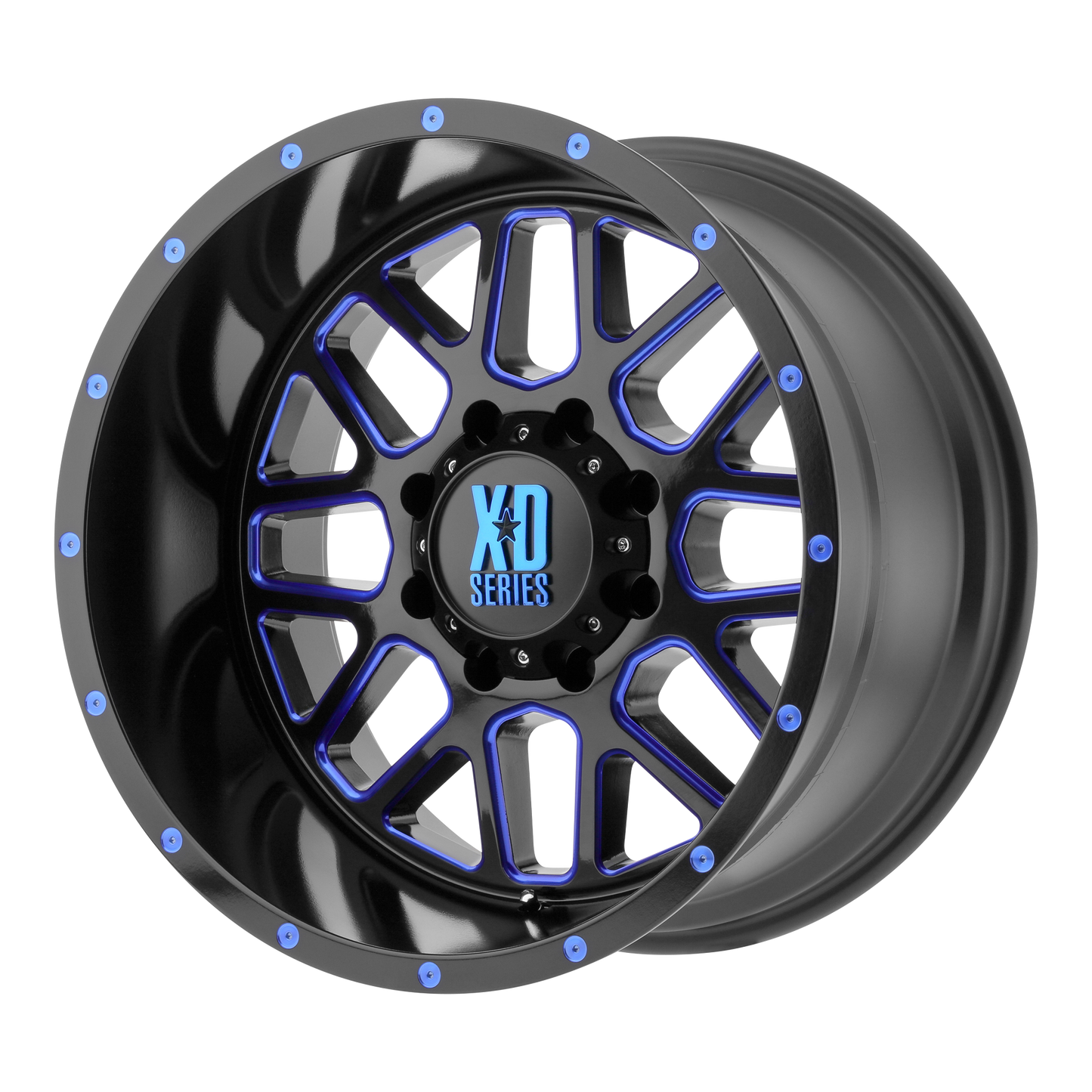 20x12 XD XD820 GRENADE Satin Black Milled W/ Blue Clear Coat Wheel 6x5.5 (-44mm)