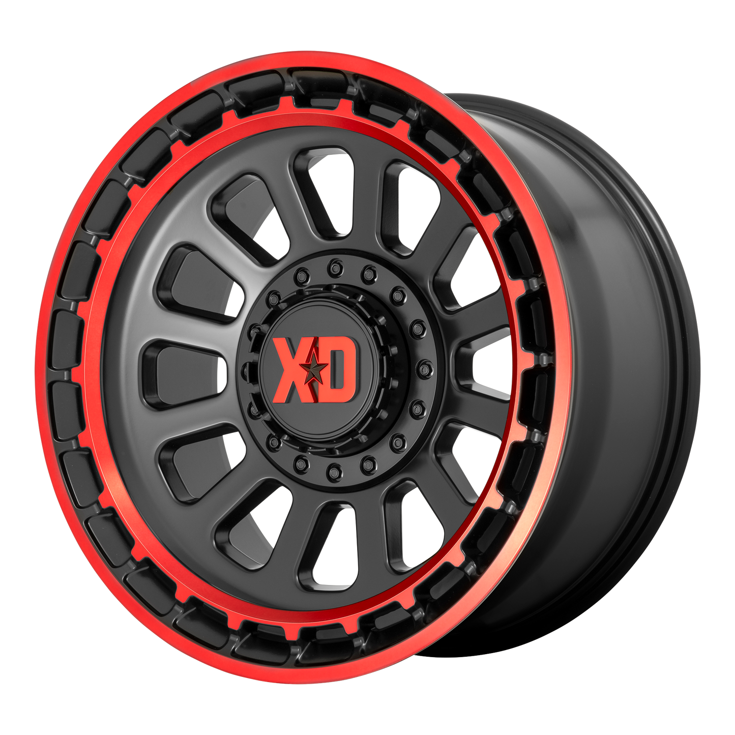 17x9 XD XD856 OMEGA Satin Black Mach Lip W/ Red Tint Wheel 6x5.5/6x135 (0mm)