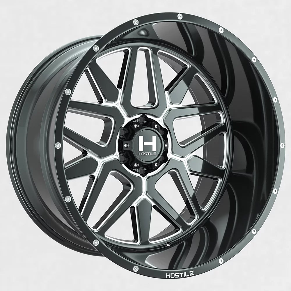 20x12 Hostile H128 Diablo Blade Cut (Gloss Black & Milled) Wheel 5x5.5 (-44mm)