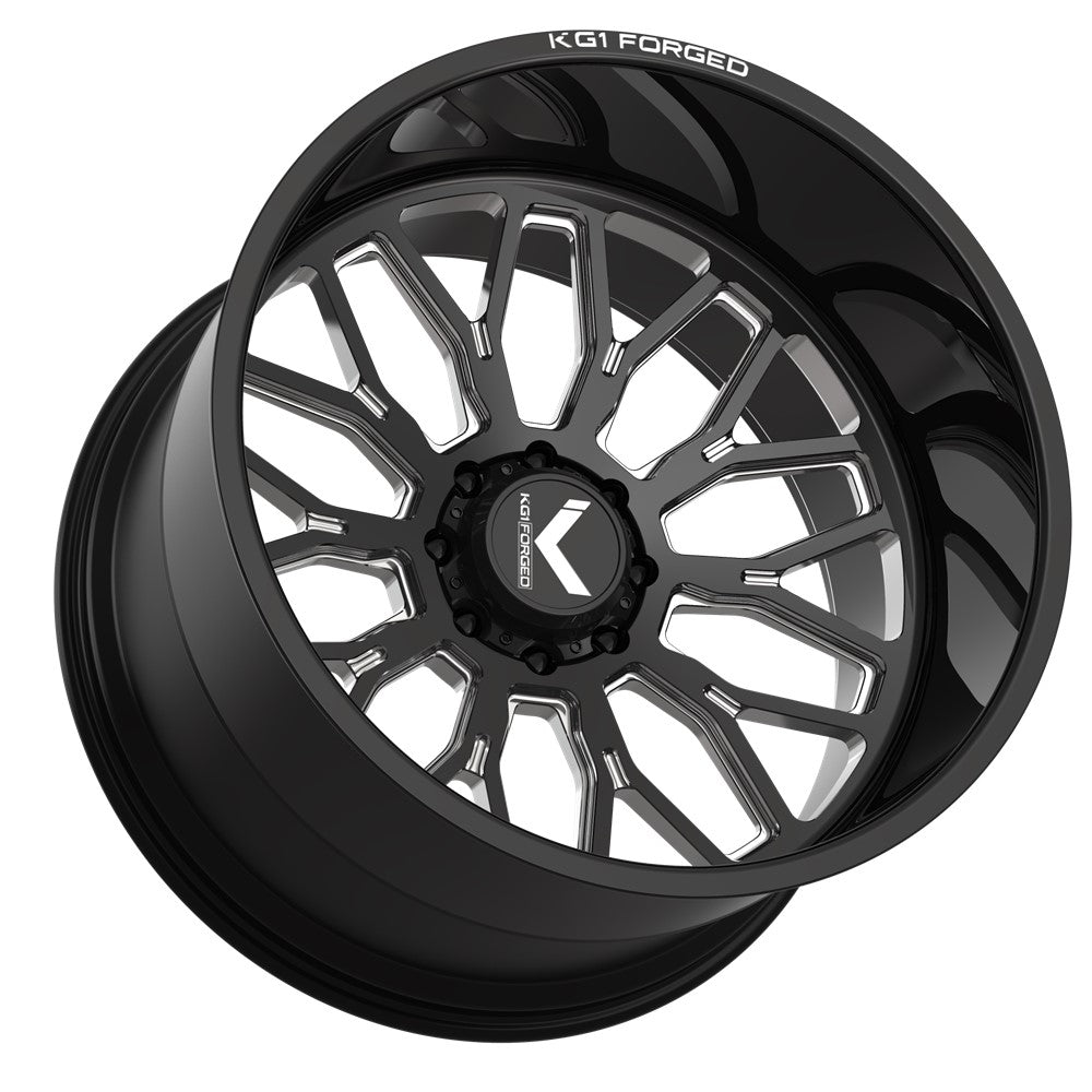 24x14 KG1 KC019 Jacked Gloss Black Premium Milled FORGED Wheel 8x180 (-76mm)