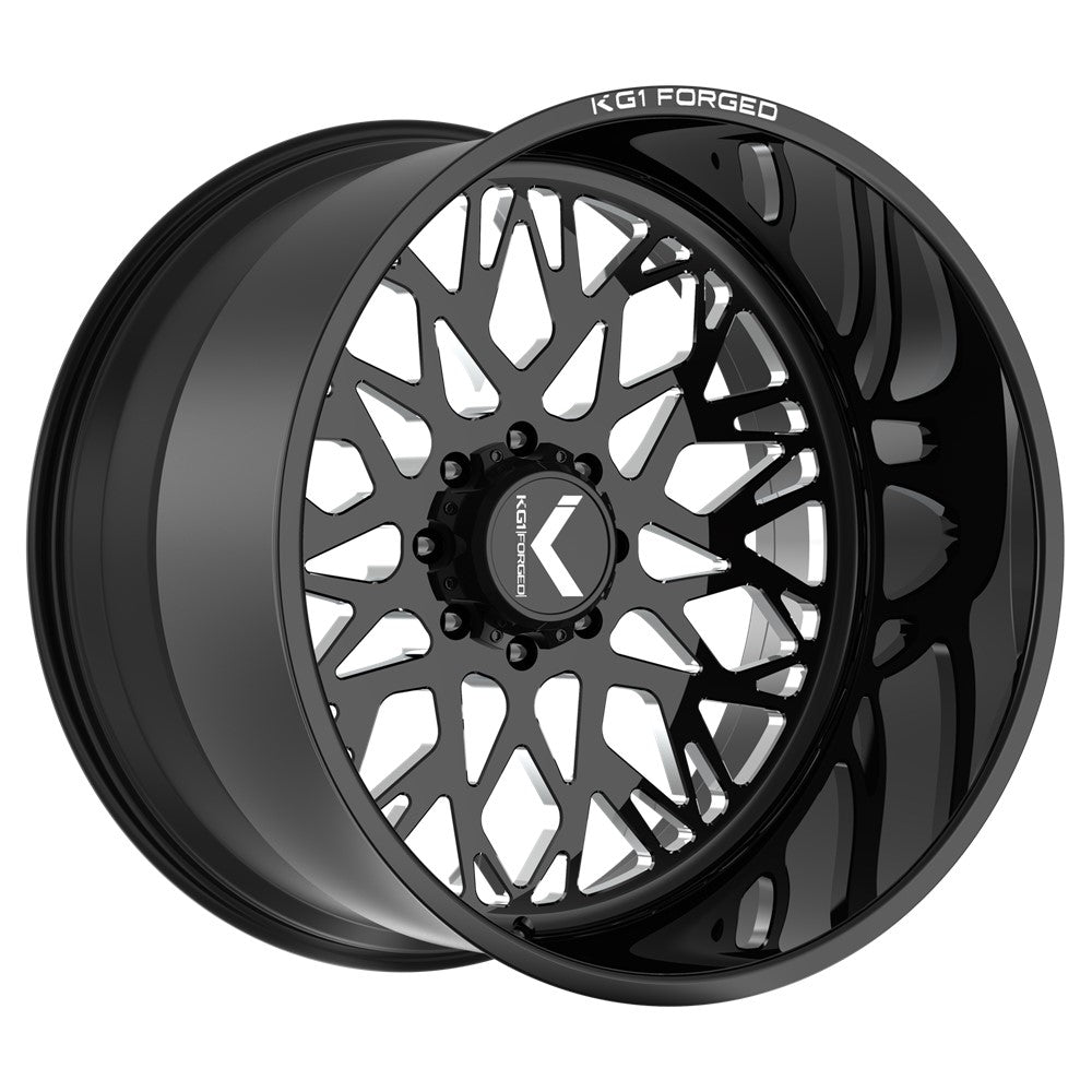24x12 KG1 KF056 Elevate Gloss Black Premium Milled FORGED Wheel 8x180 (-44mm)