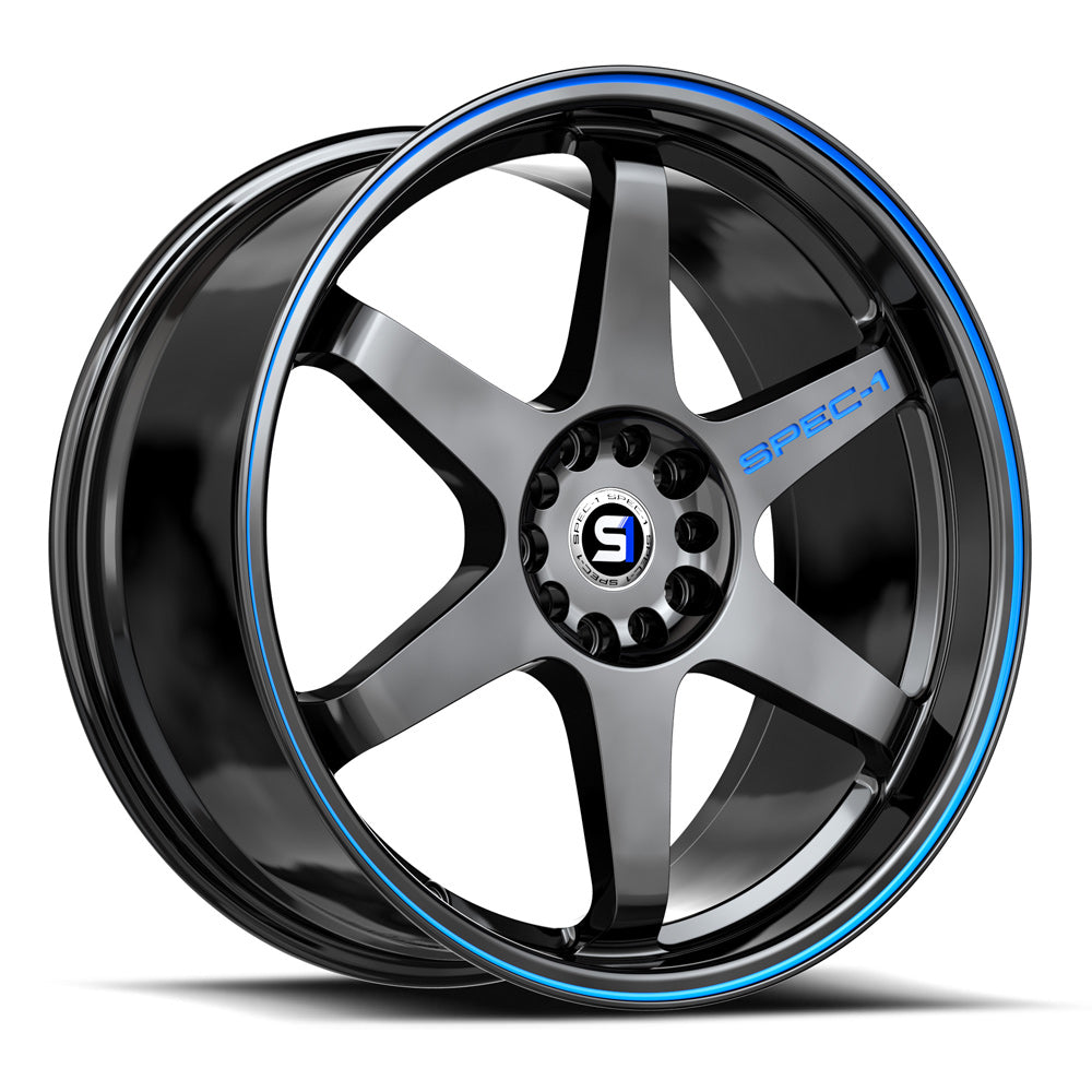 19x10.5 Spec-1 SPT-33 Gloss Black & Blue Line Wheel 4/5 Lug Blank (22mm)