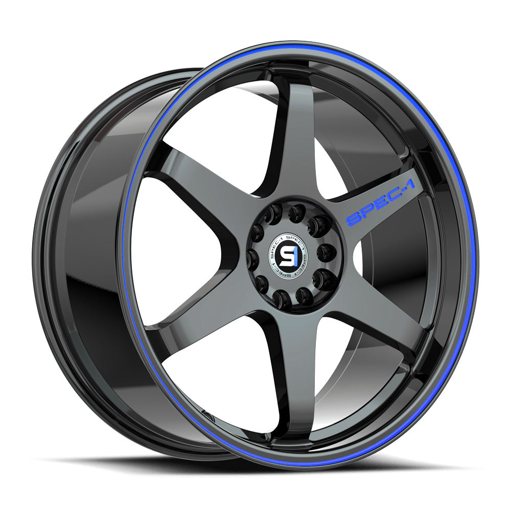15x8 Spec-1 SPT-33 Gloss Black & Blue Line Wheel 4x100/4x4.5 (20mm)