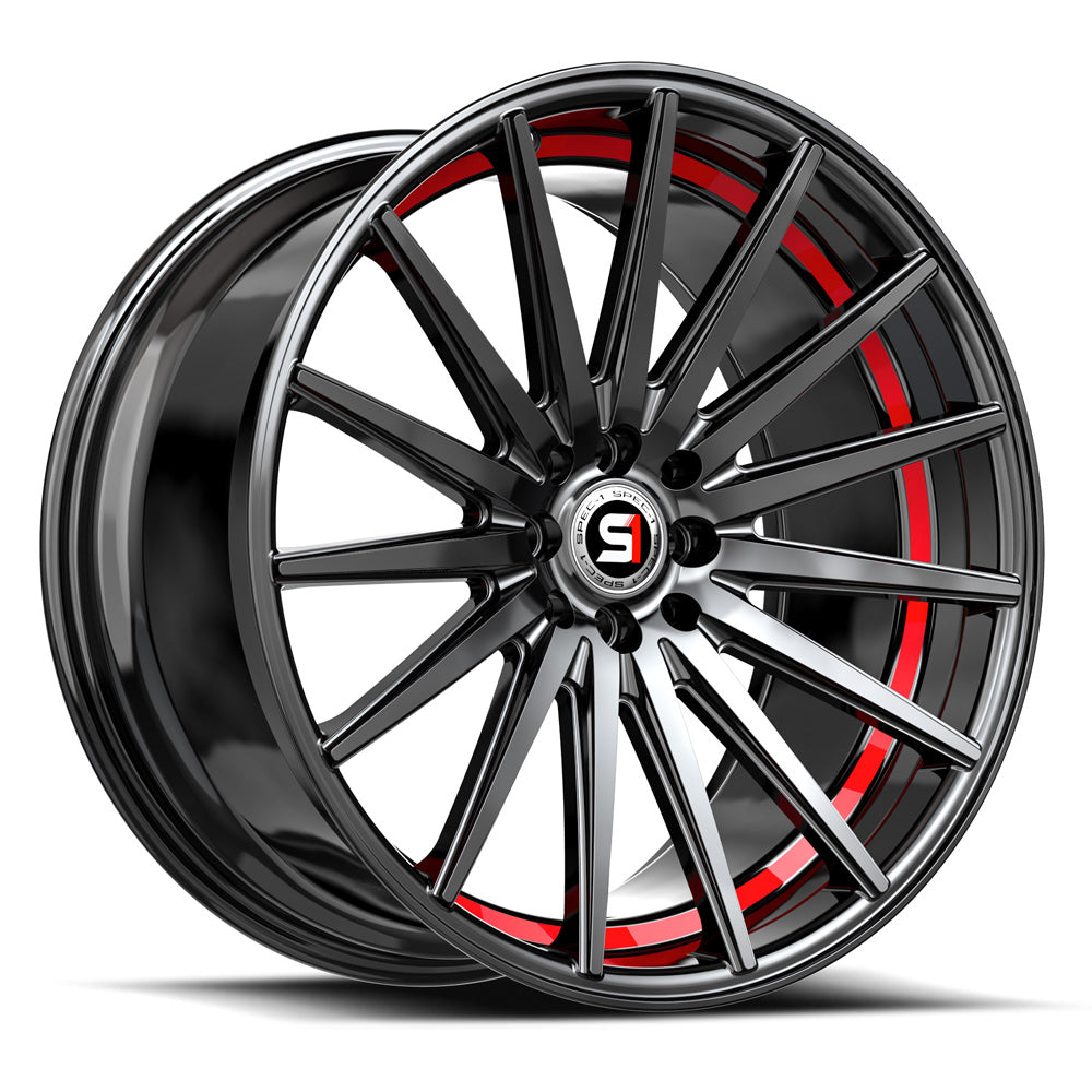 17x7.5 Spec-1 SP-69 Gloss Black & Red Undercut Wheel 5x110/5x4.5 (42mm)