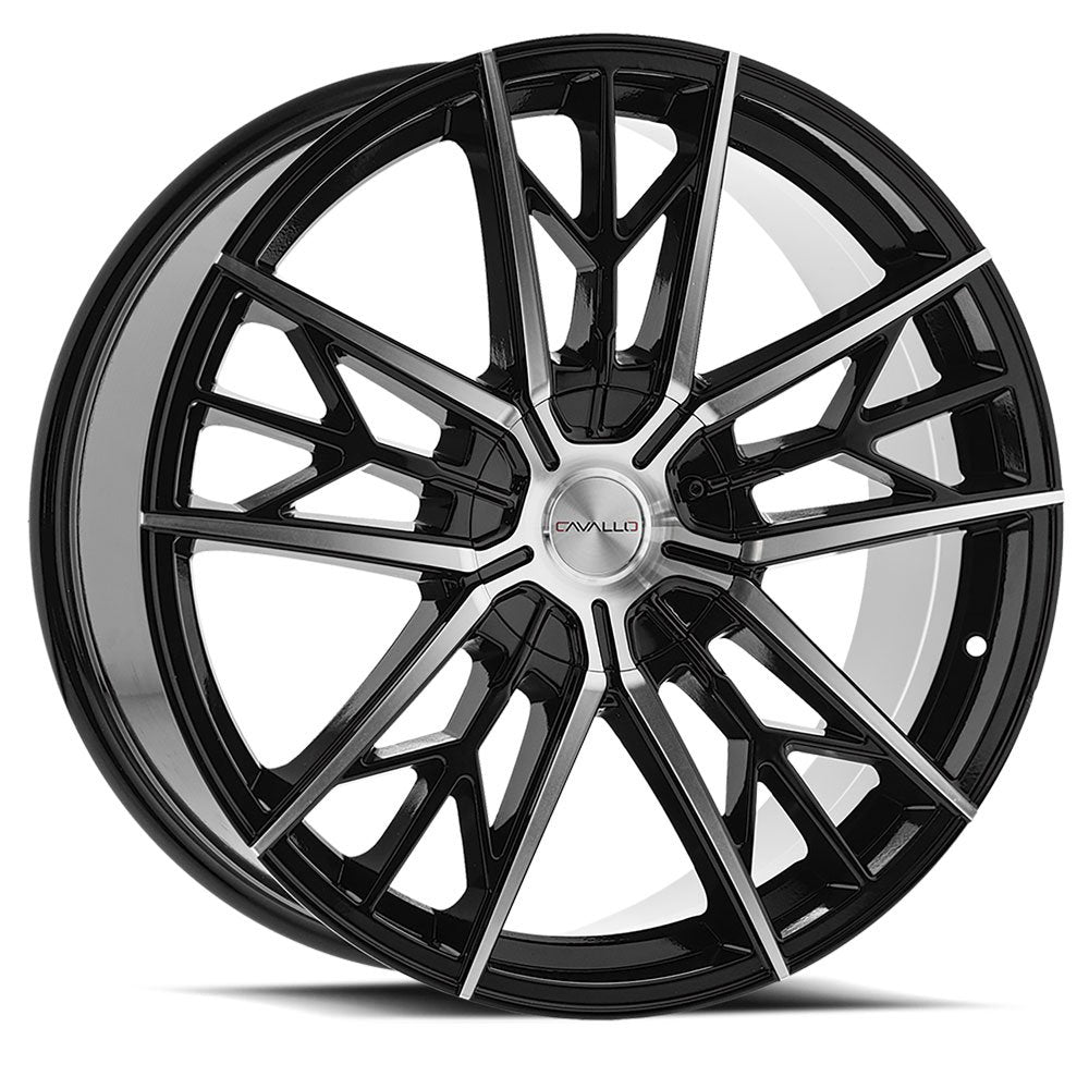 22x8.5 Cavallo CLV-39 Gloss Black & Machined Wheel 5x108/5x4.5 (38mm)
