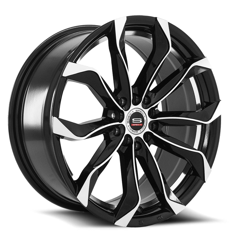 18x8.5 Spec-1 SP-44 Gloss Black & Machined Wheel 5x100/5x4.5 (40mm)