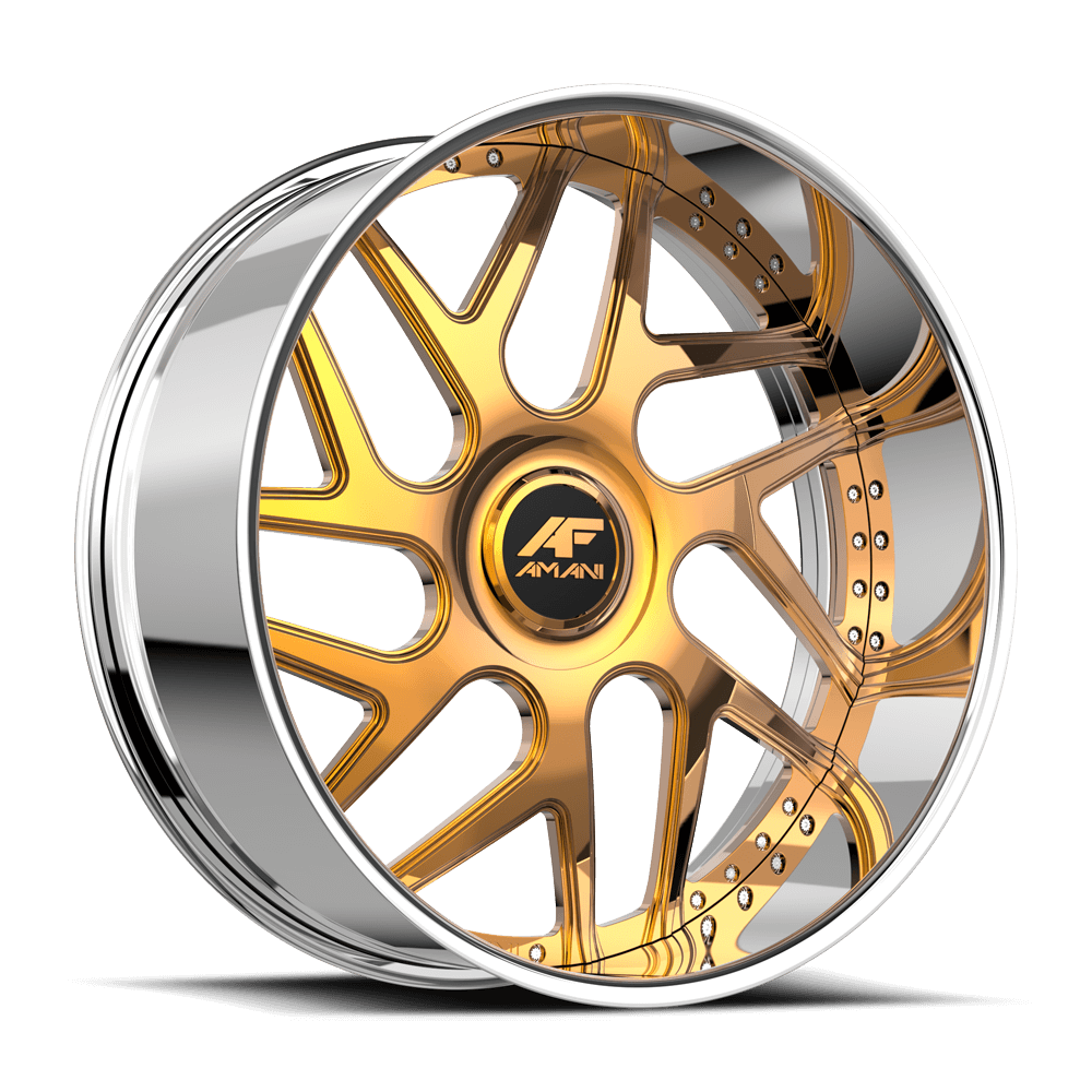 Amani Forged Apollo-L 26x10 5x120 5x127 +5 Cb 78.1 14K Gold Plated Large XL Cap Flat