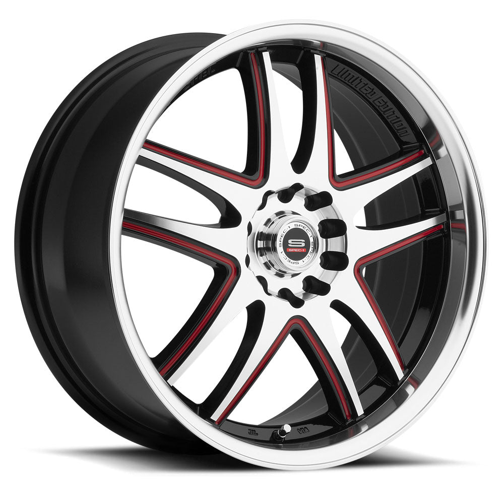 18x8 Spec-1 SP-15 Gloss Black Machined Red Window Wheel 5x4.5/5x120 (38mm)